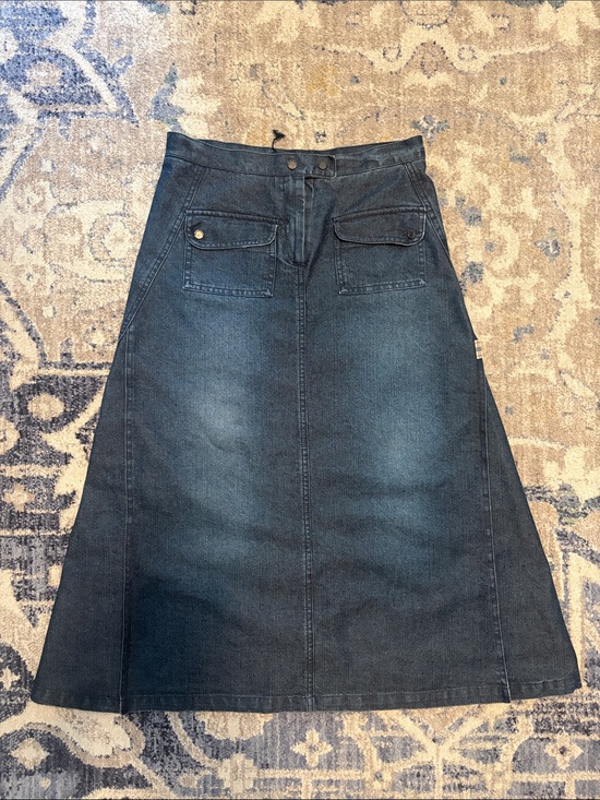 Burberry Other - Burberry Classic Dark Blue Denim A-Line Midi Skirt with Front Flap Pockets